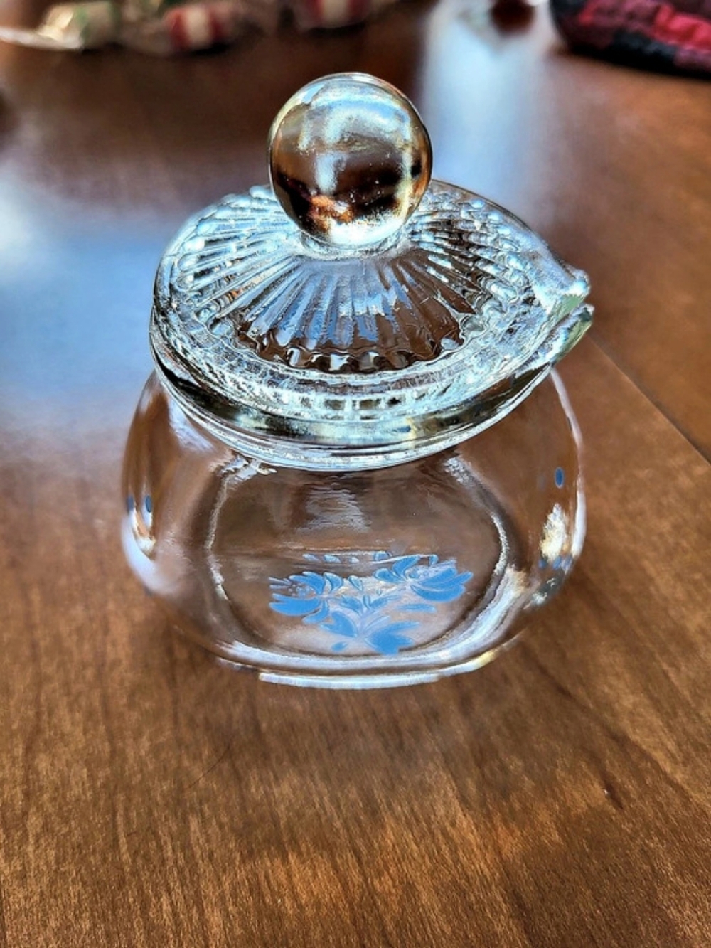 Glass Jar with Floral Detail Clear & Blue